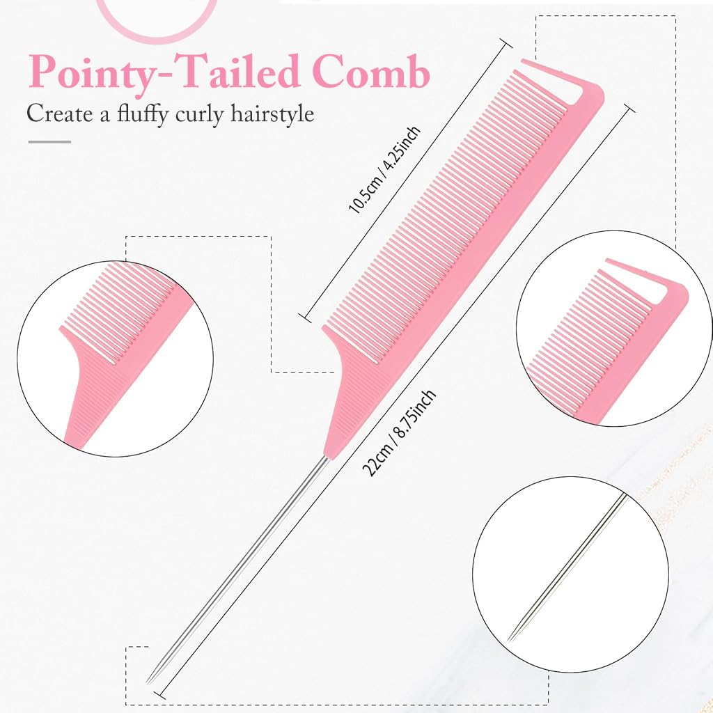 ZIBUYU® Hair Brush for Women, Hair Brush, Hair Dye Brush Set of 3Pcs Hair Styling Tools with Pintail Comb Long Hair Dye Brush Dual Head Hair Dye Tool Detailing Brush