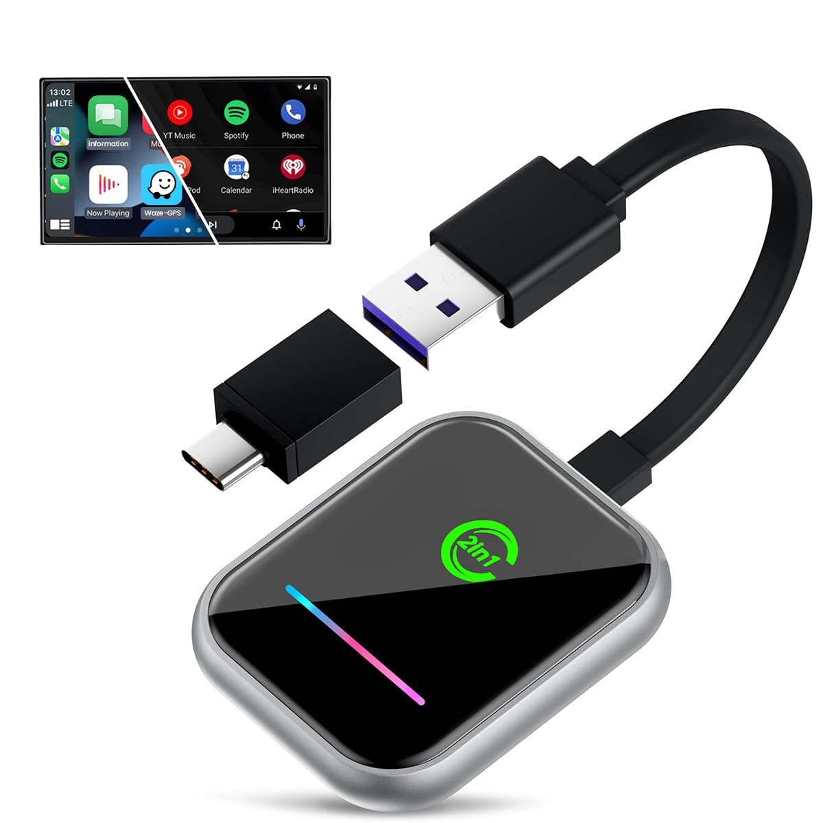 zitronix Carplay and Android Auto Wireless USB Adapter 2 in 1,Wireless Convert for Wired Carplay and Android Auto BT 5.3 & 2.4GHz/5GHz Dual Mold Wifi Connection Plug and Go Universal Wireless Convert
