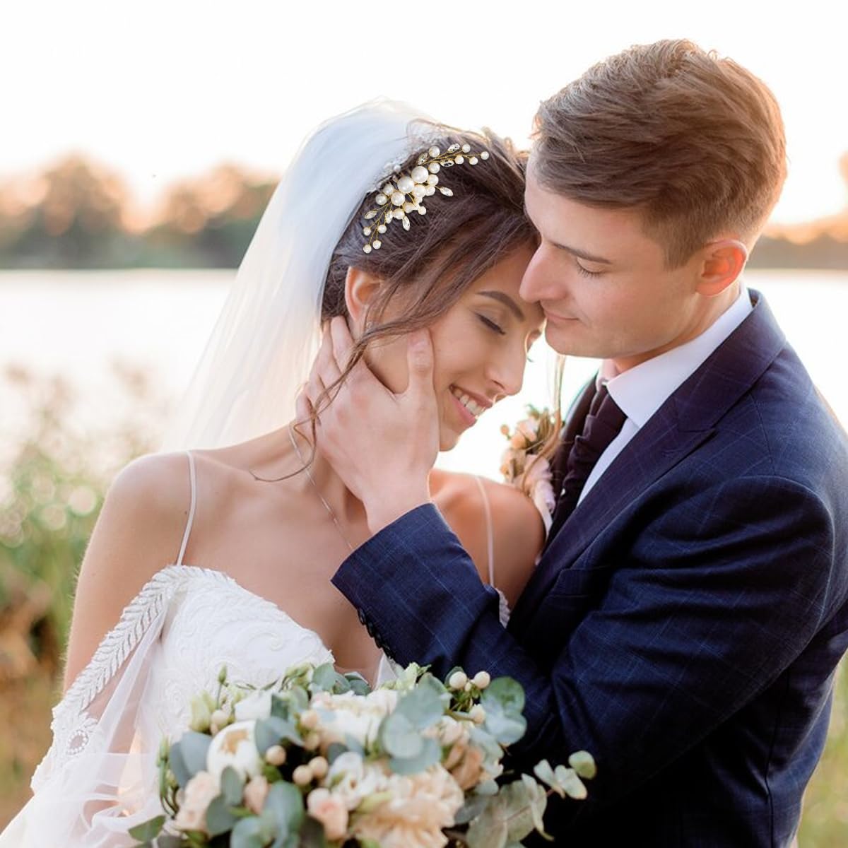 SANNIDHI Bride Pearl Hair Side Comb for Weddings with 4in Clip & 2.36in Pin | Gold Crystal Rhinestone Accessory for Women