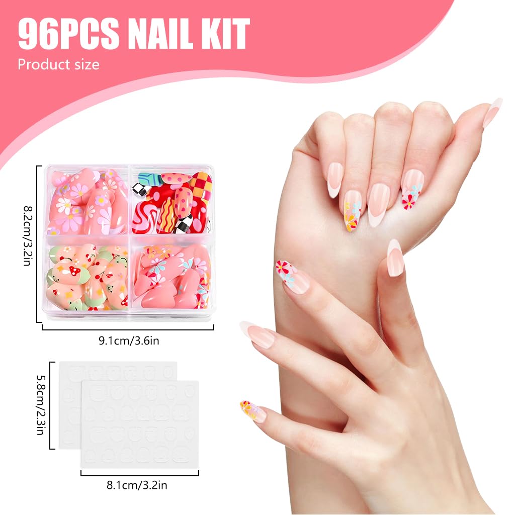 MAYCREATE False Nails for DIY Manicure featuring Fruit and Swirl Designs | Reusable Set