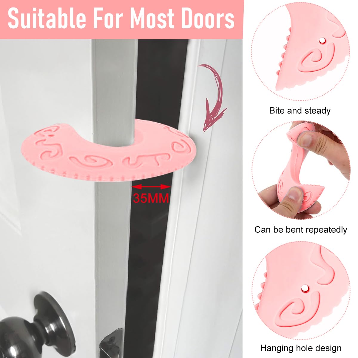 SNOWIE SOFT Silicone Door Slam Stopper for Baby Safety featuring Anti Slip Grip and 2Pcs Pink Set