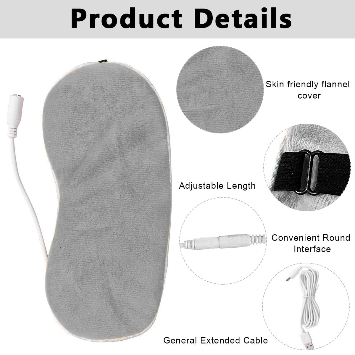 HANNEA Heated Eye Mask for Sleeping with 5 Level Timer & Washable Cover Grey 2 PCS
