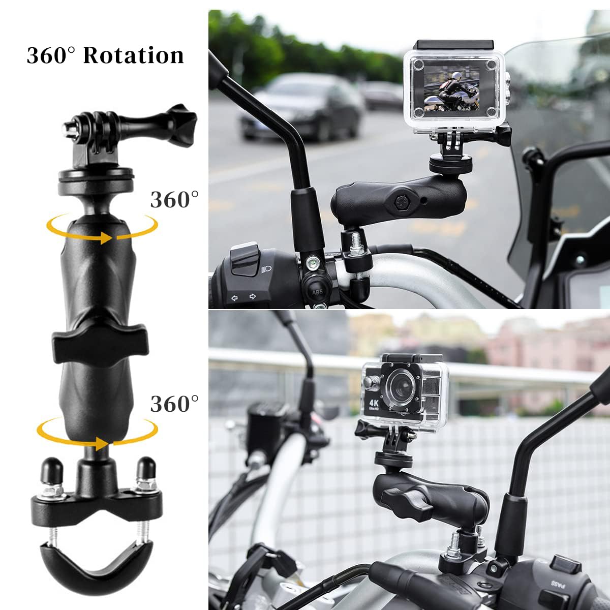 STHIRA® Bike Camera Holder, Screw Fixed, Rotatable, Durable Aluminium Alloy Action Camera Mount Universal Fit for GoPro, DV, 19-33mm Handlebars, Secure, Adjustable Viewing Angles Bicycle Accessories