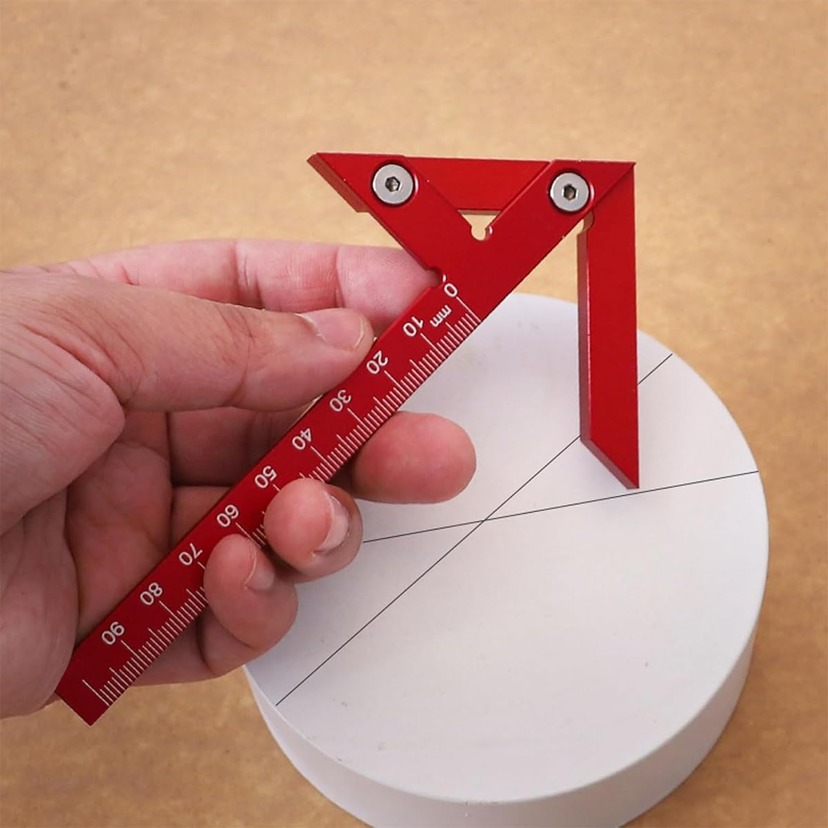 Serplex Right Angle Scribing Ruler for Woodwork featuring Arrow-Shaped 90° and 45° Marker | 2PCS Red Aluminum Alloy