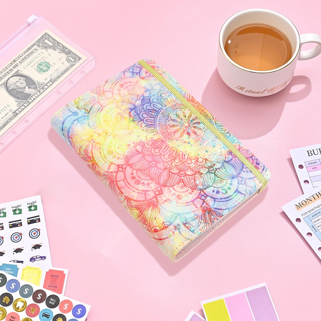 HASTHIP File Folders for Documents featuring A6 Ring Binder with 6 Metal Rings and PU Cover | Budget Sheets and Cash Envelopes Set