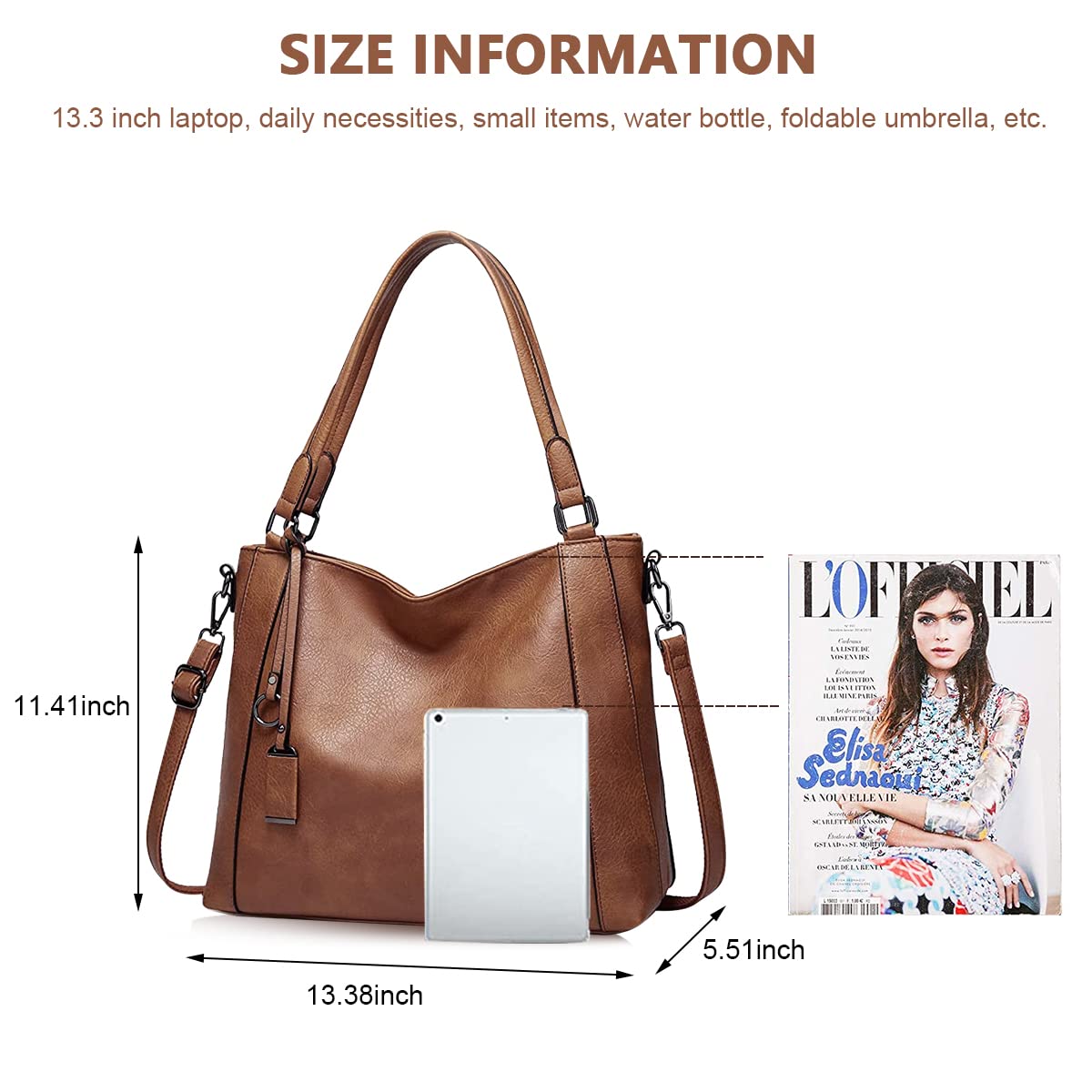 PALAY Women's Leather Tote Bag for Daily Use with 30L Capacity and Zipper Closure | Brown