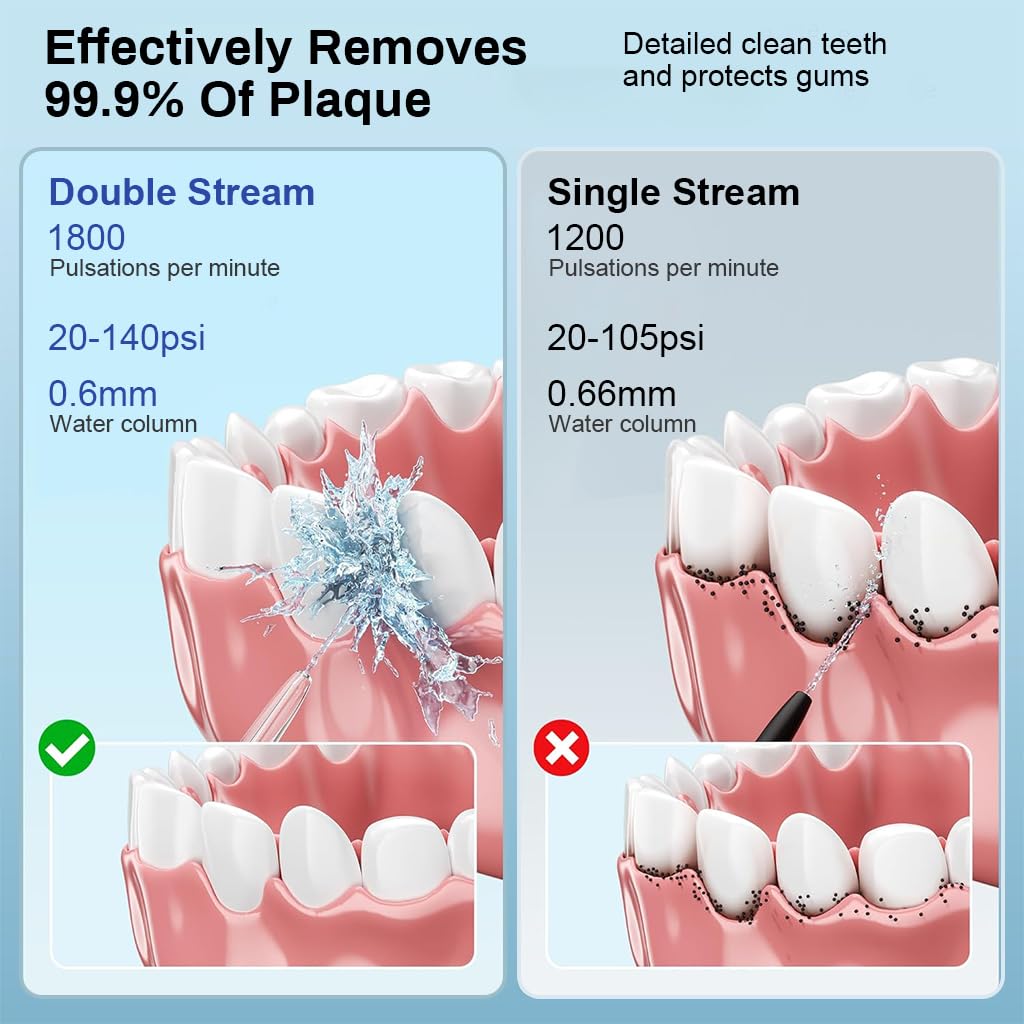 HANNEA Water Dental Flosser for Teeth with 300ml Detachable Tank and 6 Nozzles | Rechargeable IPX7 Waterproof Oral Irrigator