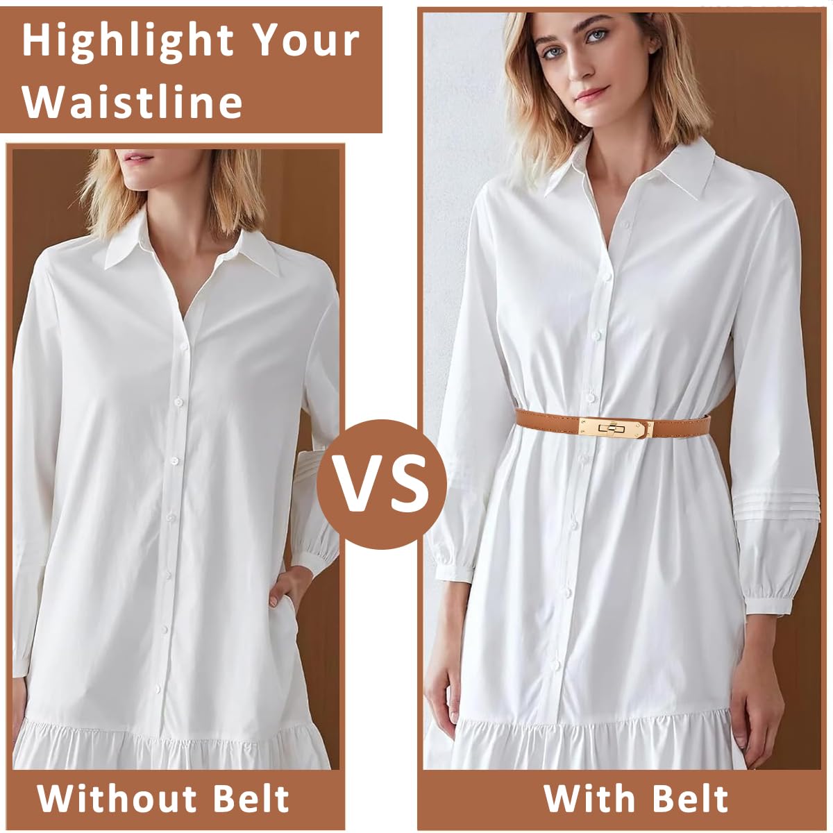 PALAY Waist Belt for Women featuring Alloy Turn Lock Buckle and Adjustable 65–105 cm Fit | Brown PU Leather Dress Accessory