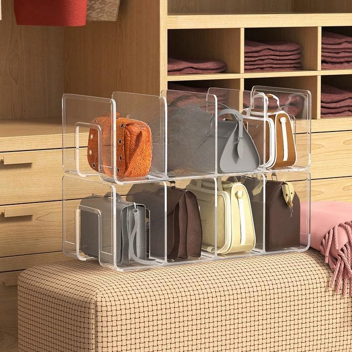 HASTHIP Shelf Divider for Wardrobe with 4 Compartments Clear Acrylic 12.5x5.7x5 in | Handbag Organizer
