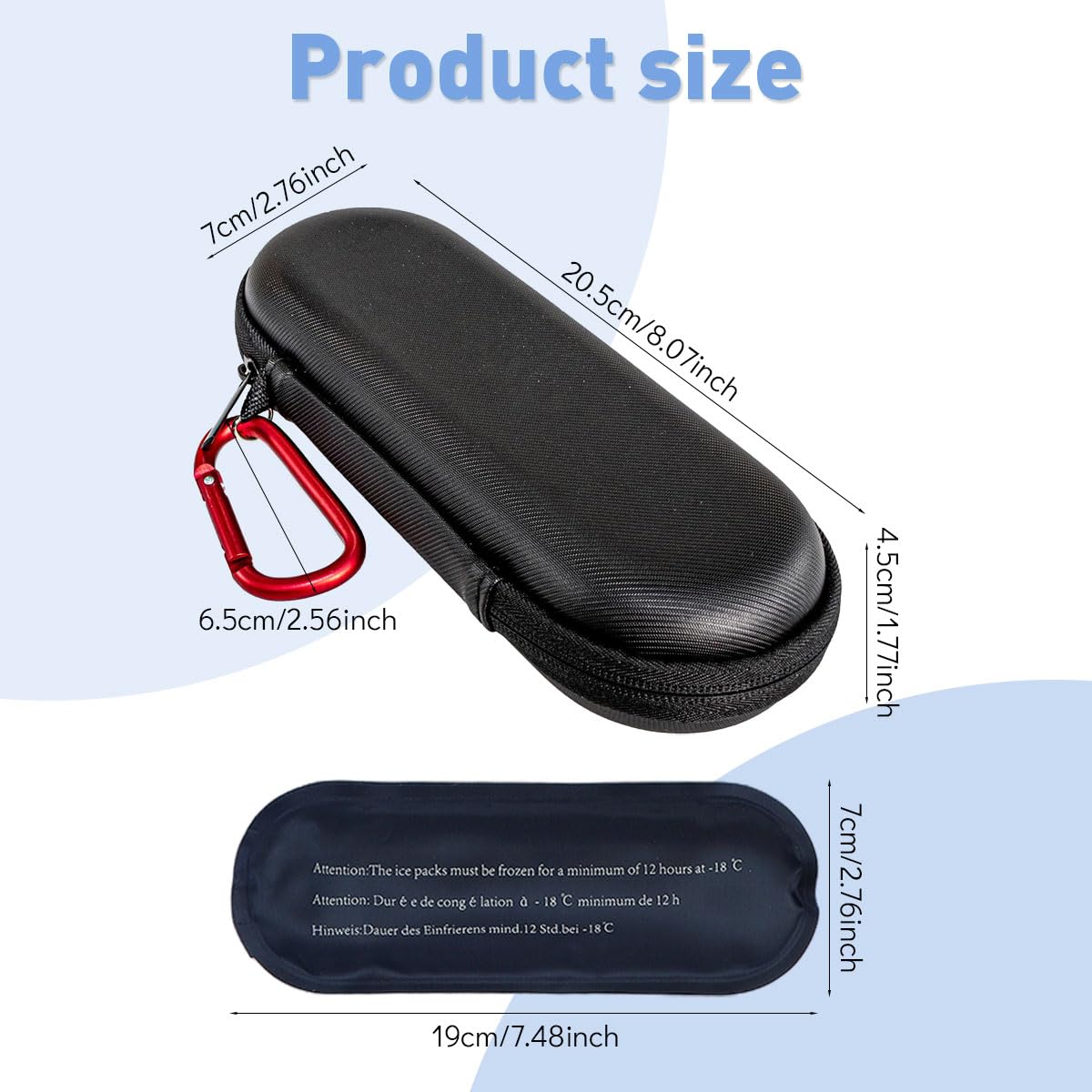 HANNEA Insulin Cooler Travel Case for Trips with 2 Ice Packs 20.5x7x4.5 cm | Hard EVA Shell