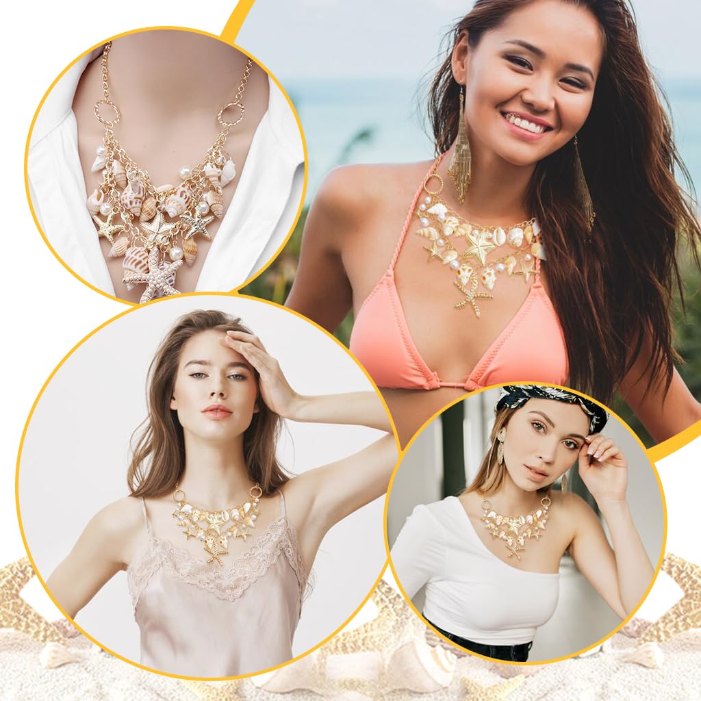 SANNIDHI Necklace for Women featuring Seashell Starfish and Pearl Layers | Adjustable Beach Jewelry
