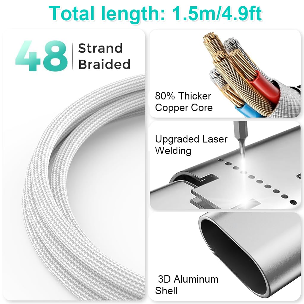 ZORBES 3 in 2 USB C Cable for Apple Watch and iPhone with Magnetic Charger 4.9ft | Nylon Braid