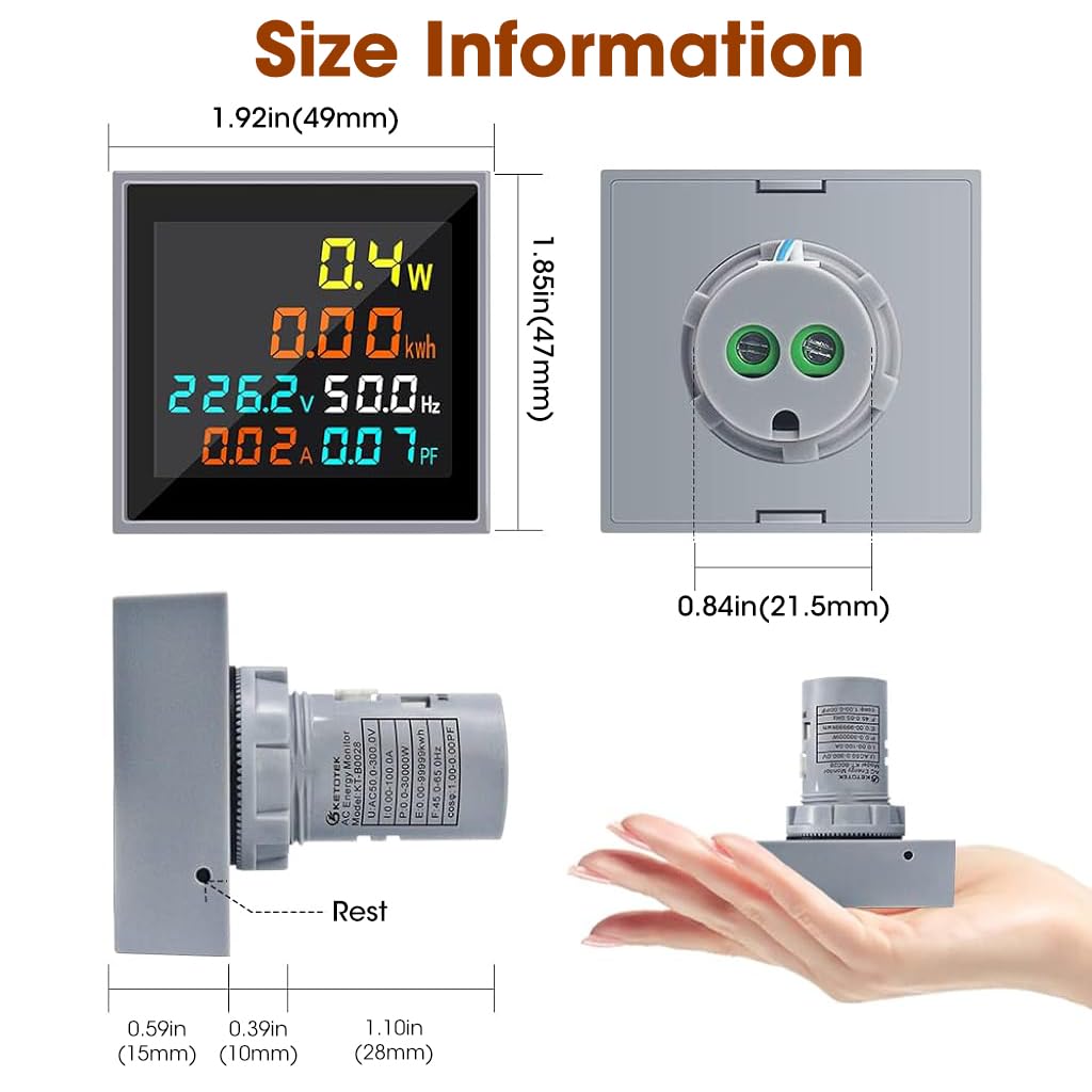 Serplex® 6 in 1 Single Phase Energy Meter AC 50-300V 100A Electric Meter Power Meter LCD Digital Display Voltmeter Ampere Meter Power Factor Frequency Energy Ammeter Tester with Current Transformer CT