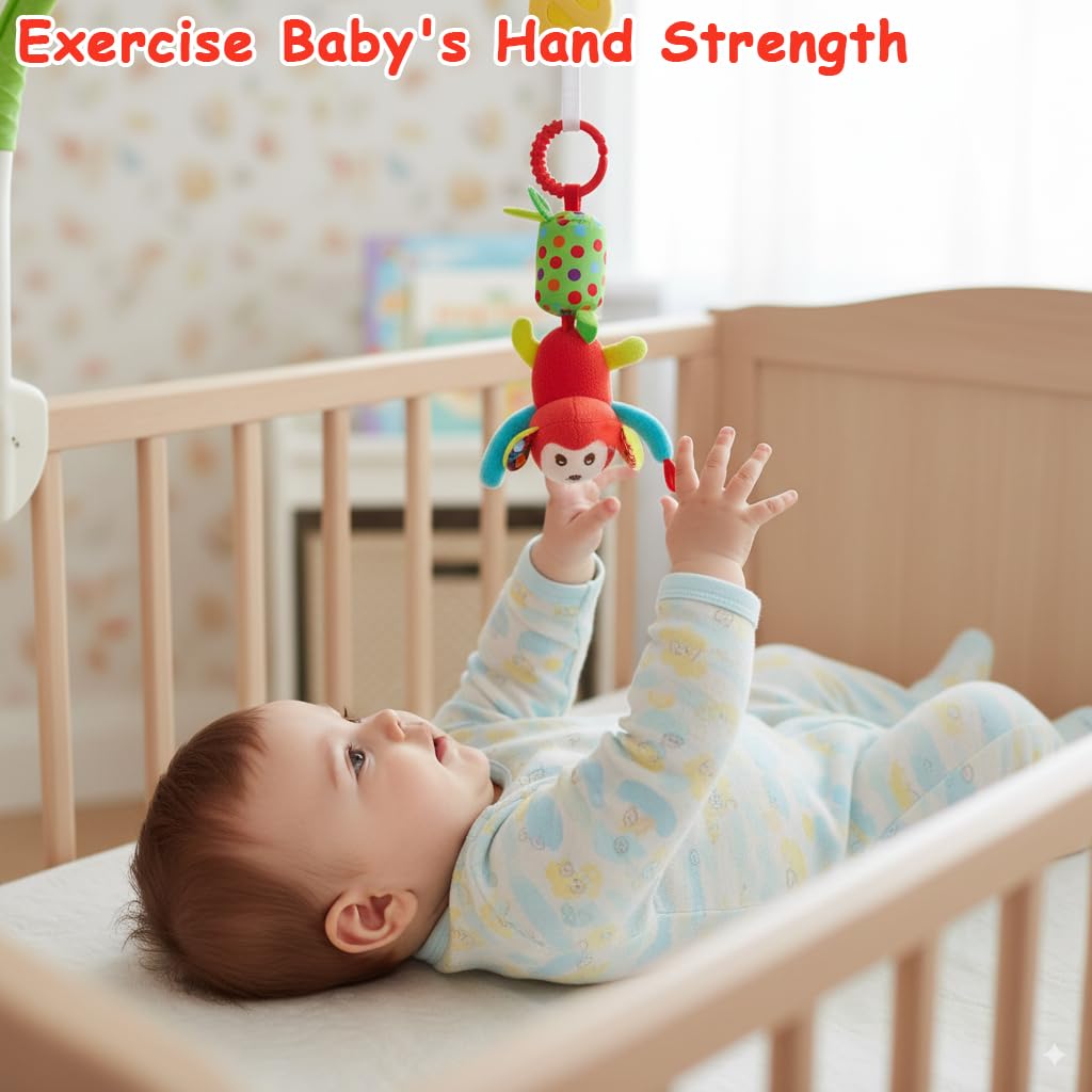 SNOWIE SOFT Baby Toys for Stroller and Crib with Plush Monkey Rattle | Newborn Gift