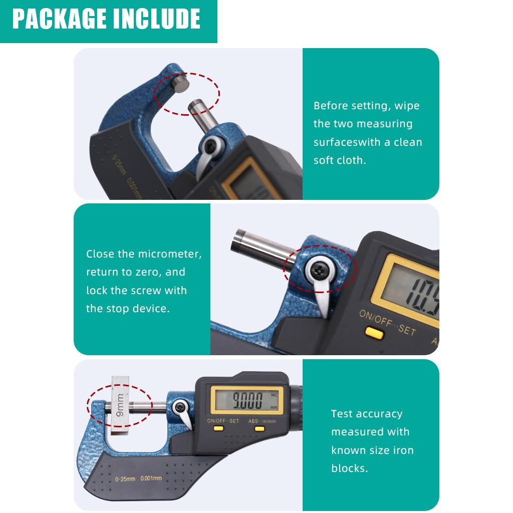 Serplex Digital Micrometer for Precision Measurement with LCD Display and Carbide Surfaces | 0-25 mm Range 0.001 mm Resolution