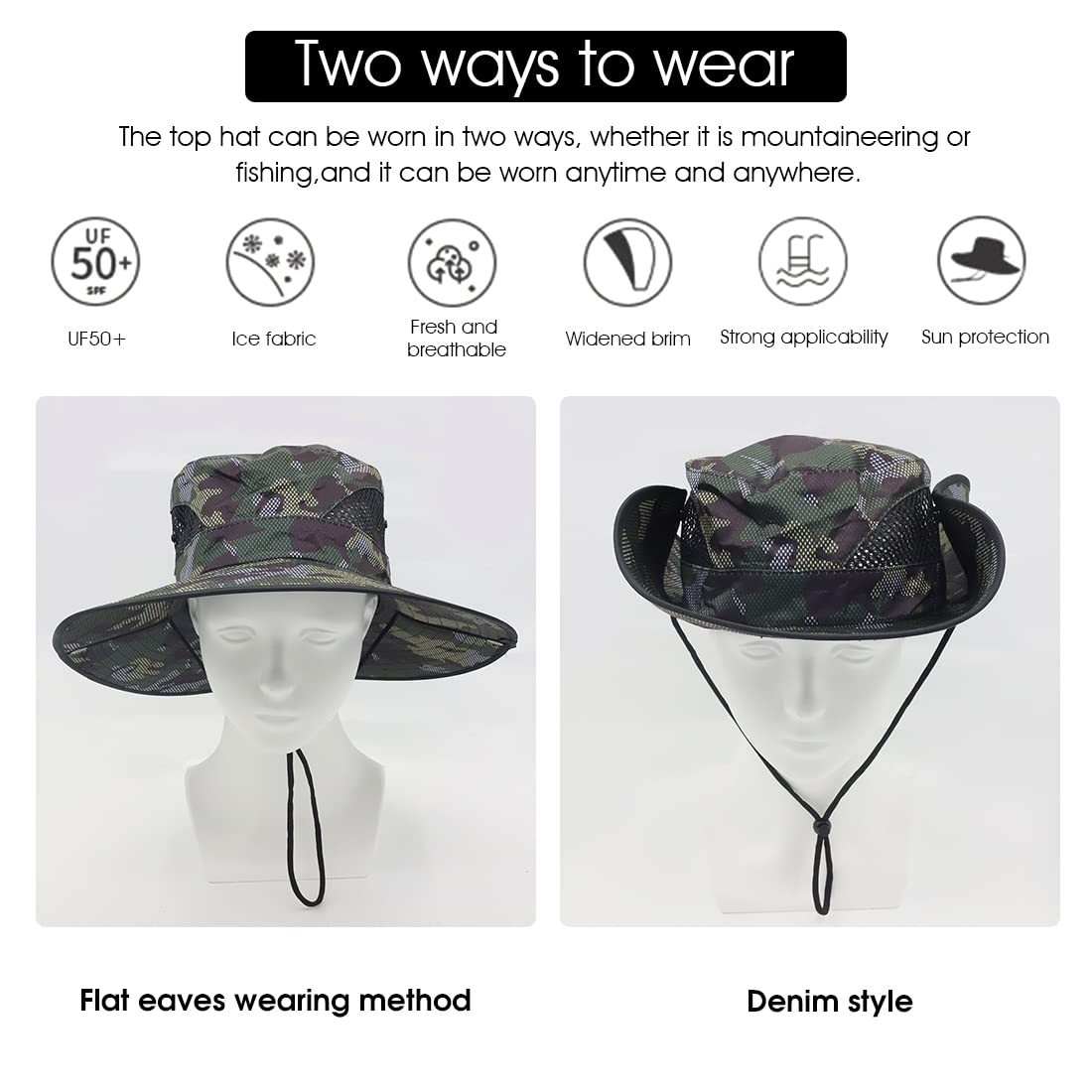 PALAY® Green UV Protection Adjustable Breathable Mesh Chin Strap Wide Brim Summer Bucket Hat for Men with Classic Solid Color,Travel,Treking,Outdoor