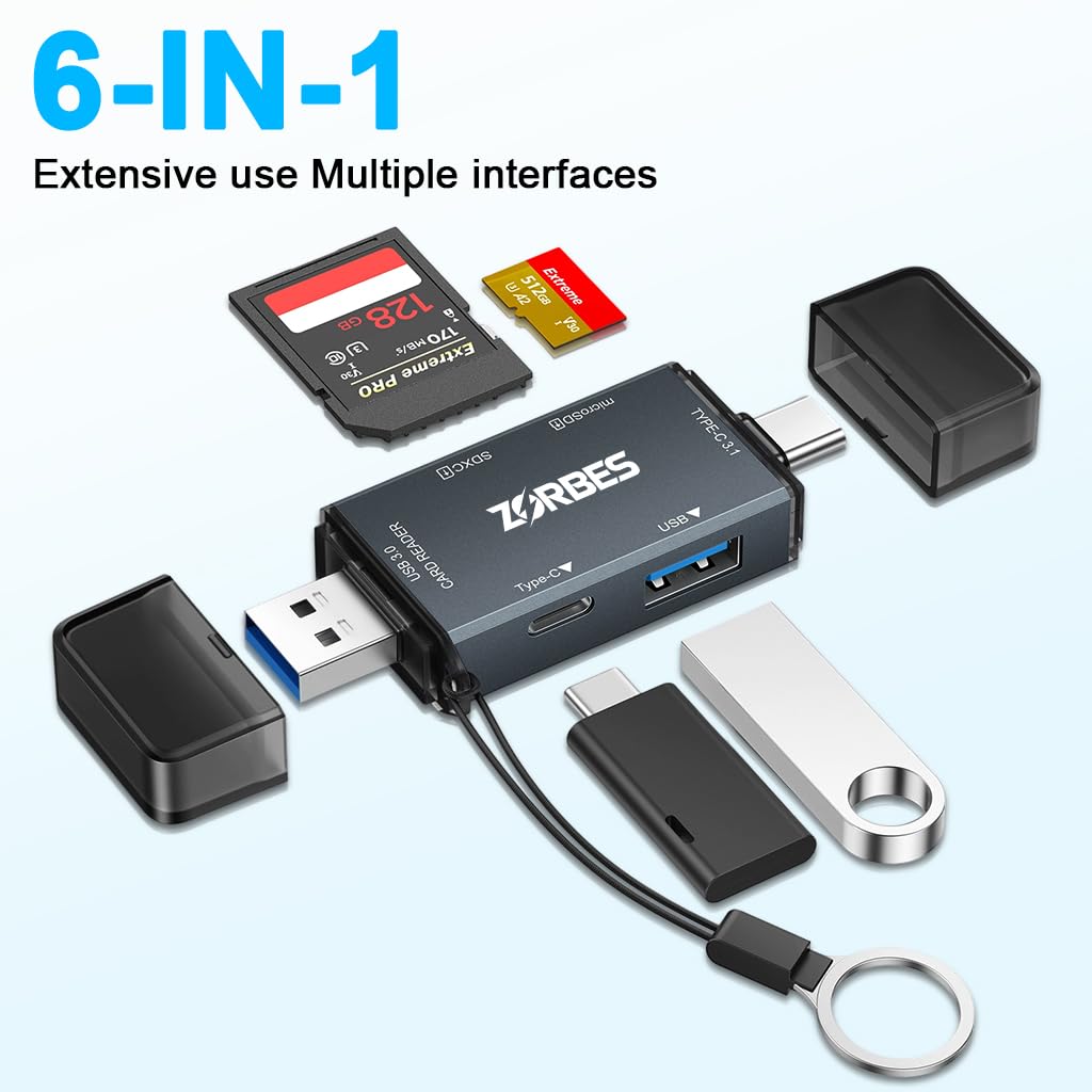 ZORBES Card Reader with USB 3.0 and Dual Type-C & USB Ports for SD and TF Cards | Fast Data Transfer