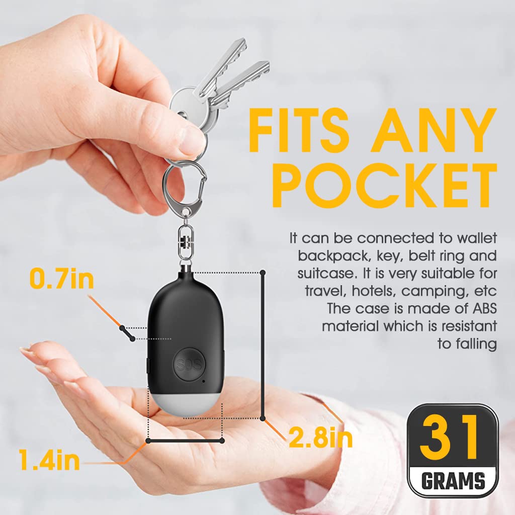 Supvox Self Defence Alarm Keychain for Personal Safety with 130 dB Siren and LED Light | USB Rechargeable Black