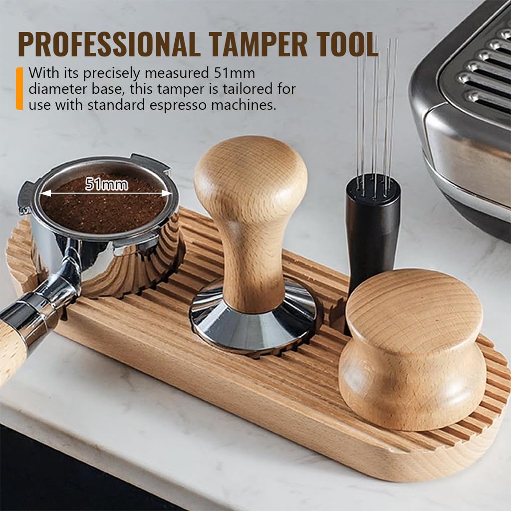 Supvox Coffee Tamper for Espresso with 51mm Stainless Steel Base and Ergonomic Wooden Handle