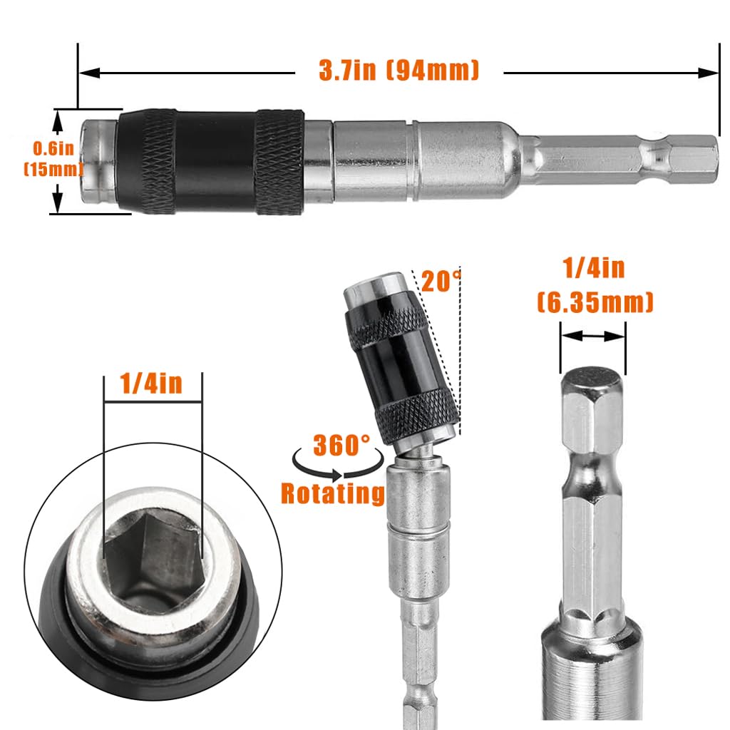 Serplex Flexible Drill Bit Extension Set 4PCS with 60mm 1/4 inch Hex Shank | Quick Release Adapter