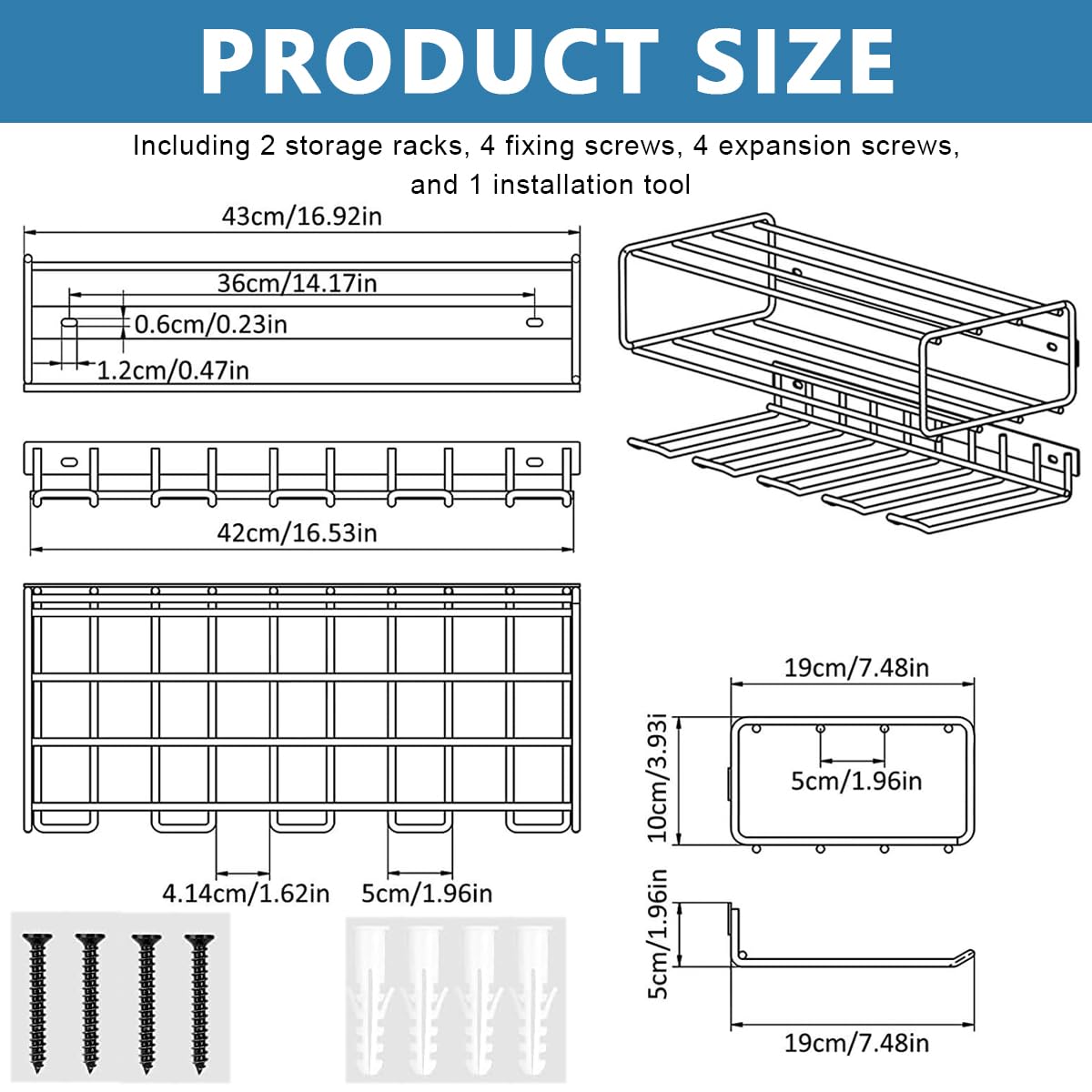 HASTHIP® Electric Tool Organizer Rack Wall Mount, Metal Heavy Duty Floating Tool Shelf, 3 Layers Cordless Drill Storage Rack, Screwdriver and Drill Holder, Battery Rack for Garage