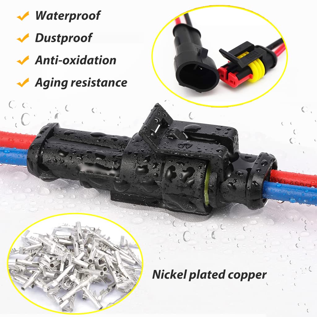 ZIBUYU 2 Pin Car Electrical Wire Connectors for 16-22 AWG with Silicone Seal | 20 Sets