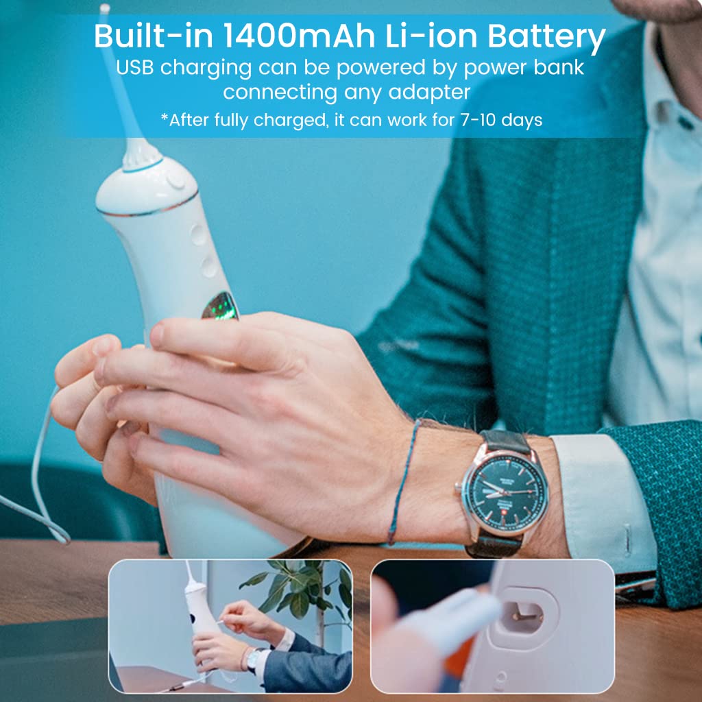 HANNEA Dental Flosser for Teeth with 300 ml Water Tank and 6 Modes | Cordless IPX7 Oral Irrigator