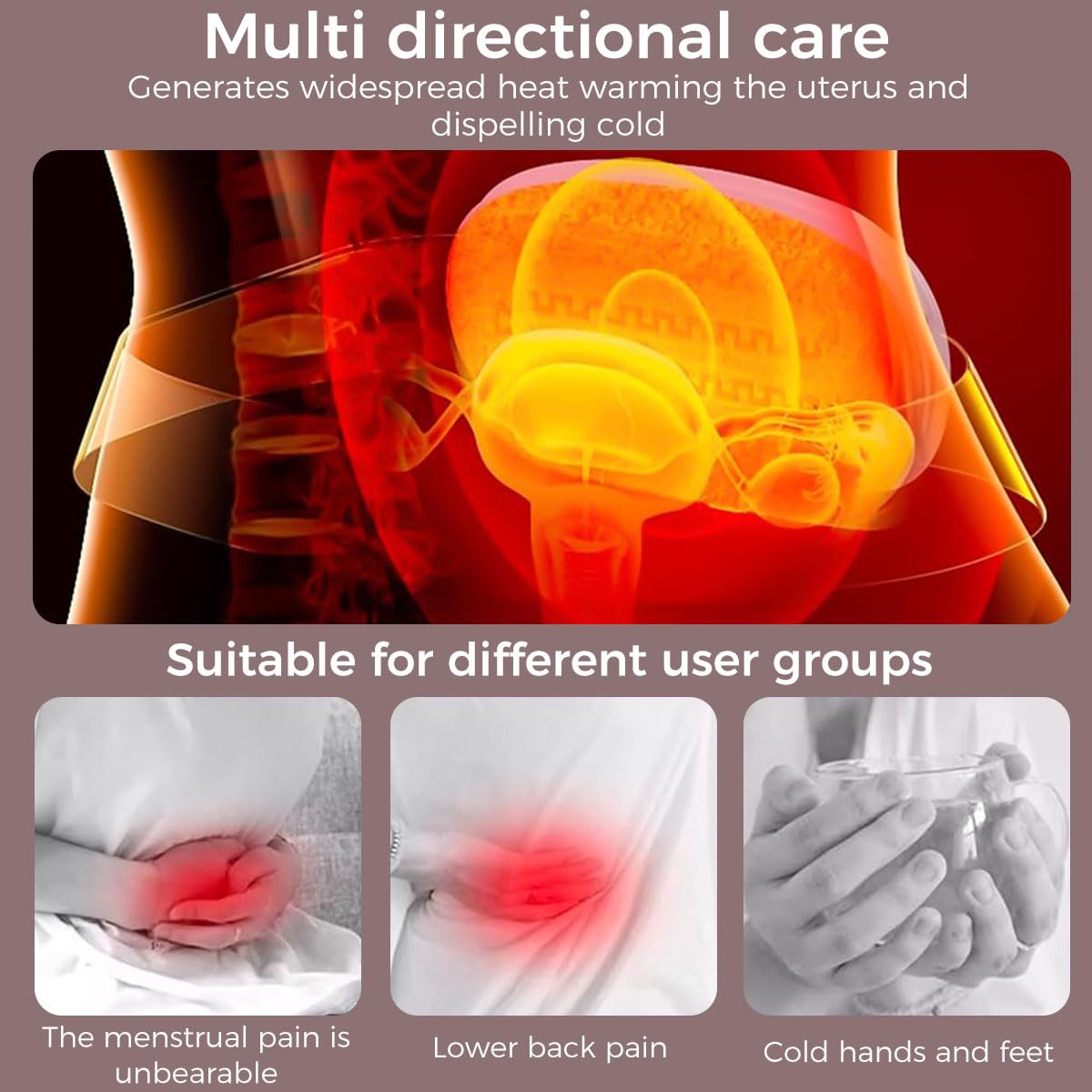 ZIBUYU Cordless Electric Heating Pad for Period Cramps with 3 Heat Levels and Auto Shut Off | Rechargeable Pink Belly Warmer for Women