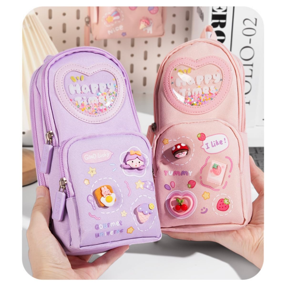 Zibuyu Pencil Pouch for Girls with 6 Layers and 3 Compartments Pink Canvas | Kawaii Organizer