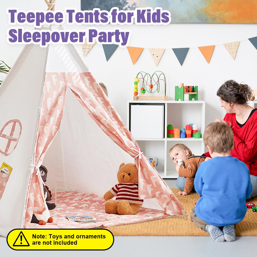 PATPAT Kids Play Tent House for Indoor Fun with 1.8m Wooden Poles and Cotton Linen Fabric | Pink