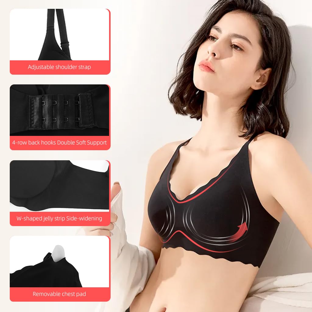 PALAY Seamless Bra for Women with V Neck Floral Edge and Removable Pads | Ice Silk Wireless Comfort