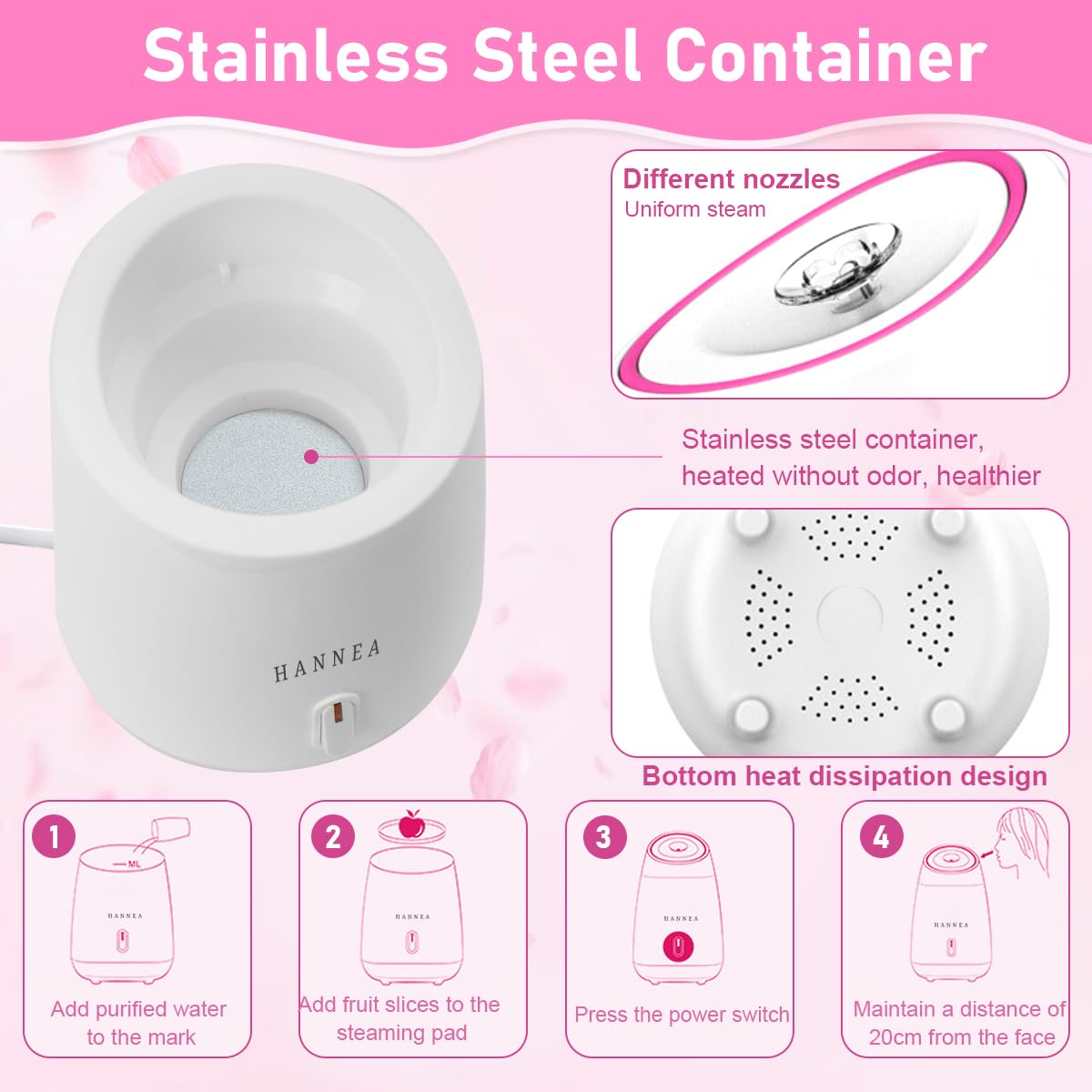 HANNEA Facial Steamer for Deep Skin Hydration and Aromatherapy with 130ml Tank | Quick 90s Steam