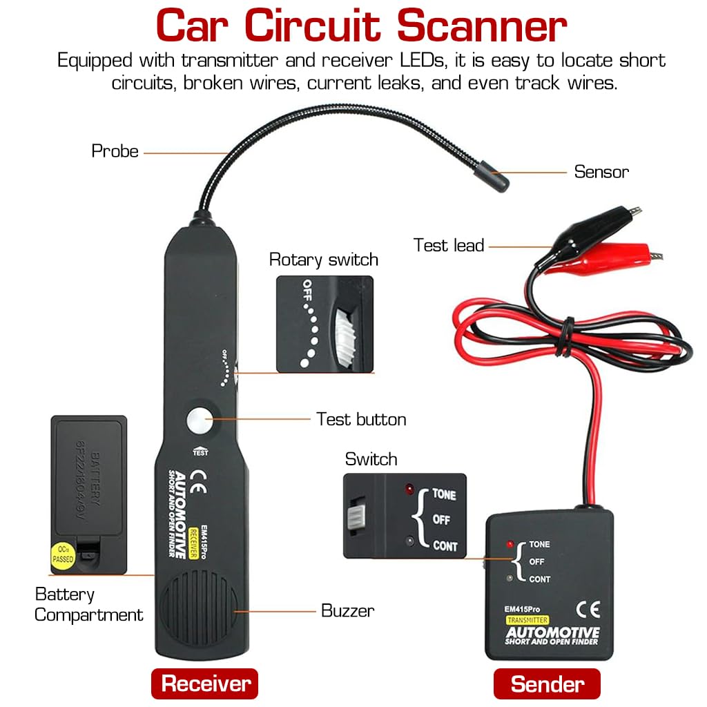 STHIRA® Car Circuit Scanner Car Test Voltage Tester Electrical Circuit Tester Tone Generator Cable Wire Breaker Tracker DC 6-42V Probe, Car Respair Tool, Car Inspection Tool (No Battery)