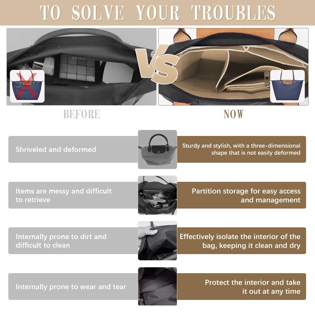 PALAY Makeup Organizer Pouch for Handbags with Multi Compartments and Zipper Pocket 26x20x13cm