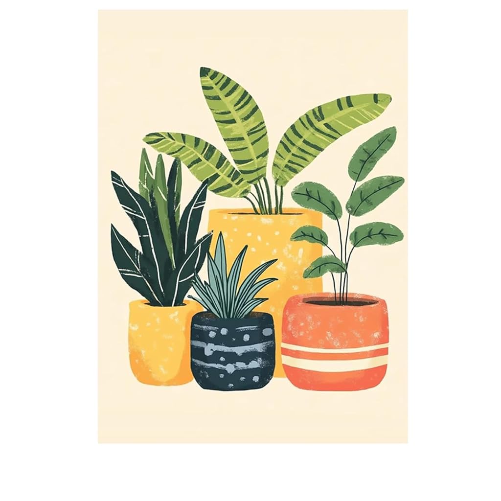 HASTHIP® DIY Paint by Numbers Kit for Adults & Kids, Potted Green Plants Painting on Canvas, Modern Botanical Wall Art Acrylic Painting Set with Brushes & Numbered Pigments, 40x50cm