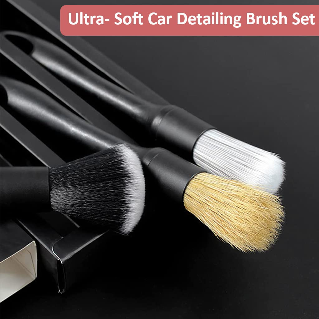 Car Cleaning Brush Set for Interior and Exterior Detailing with ABS Handle and Soft Bristles | 3 Pcs