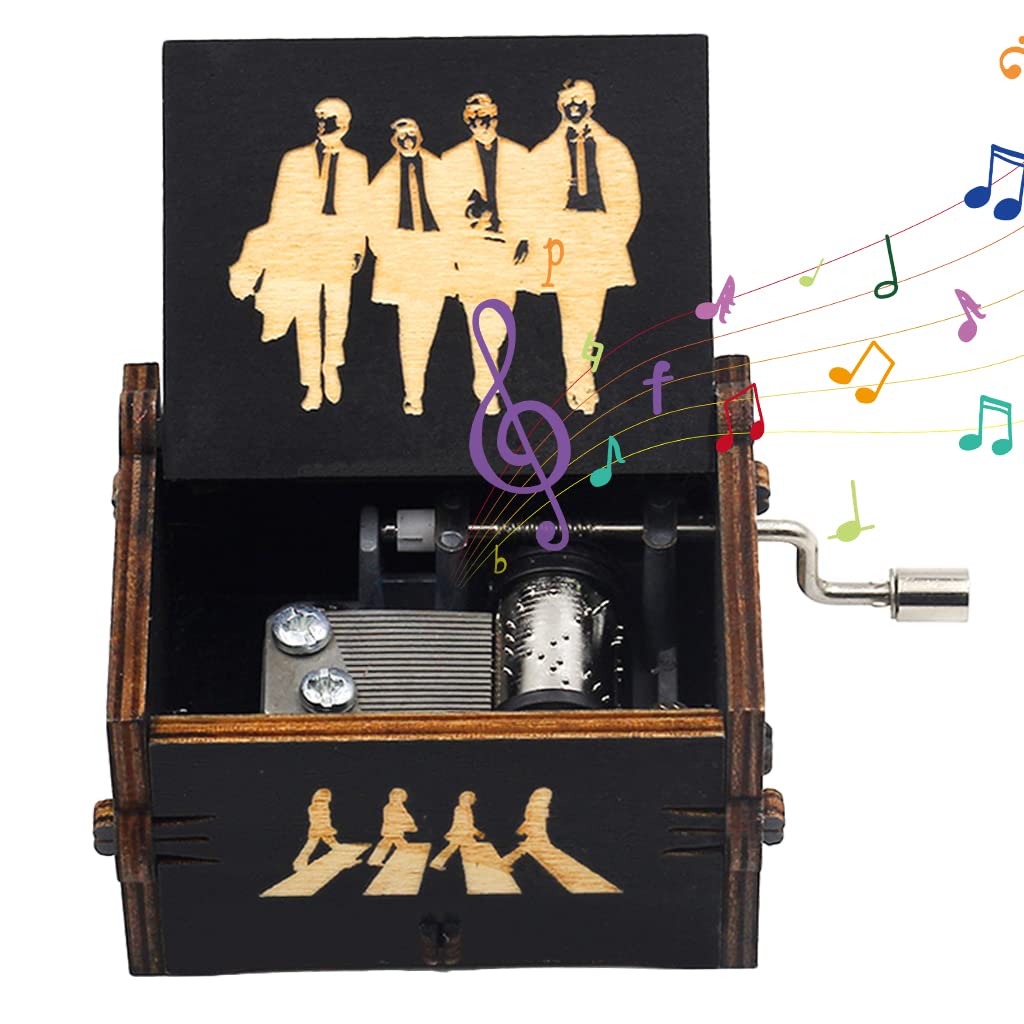 PATPAT Wooden Vintage Hand Crank Music Box for Desk Decoration with 2.55×1.97×1.5 in Size | Engraved Beatles Design Gift