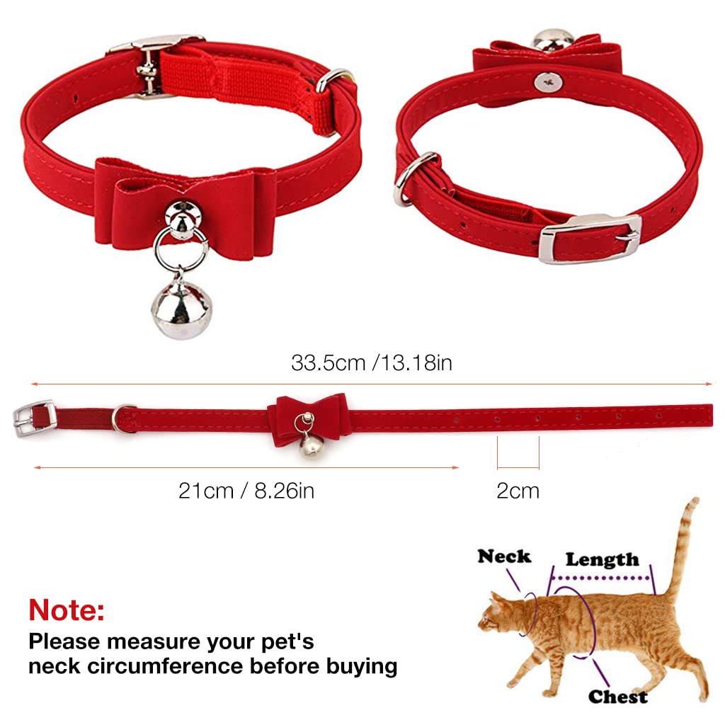 HASTHIP Cat Collar with Safety Breakaway Buckle featuring Screw Fixed Bell Velvet Strap 33.5 cm Red