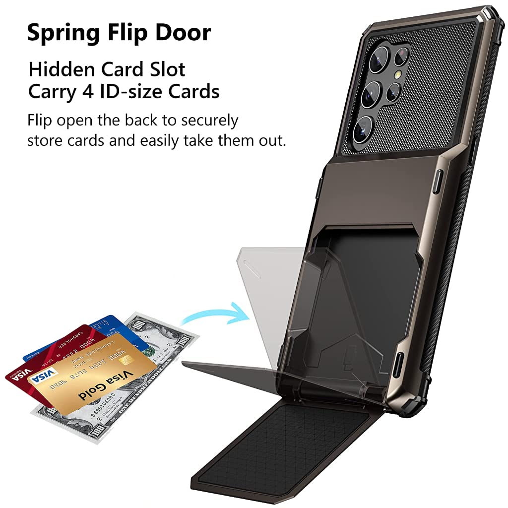 ZORBES Phone Case for Samsung Galaxy S23 Ultra with Hidden Card Slot and Dual Layer 6.8 in Protection | Grey TPU Frame
