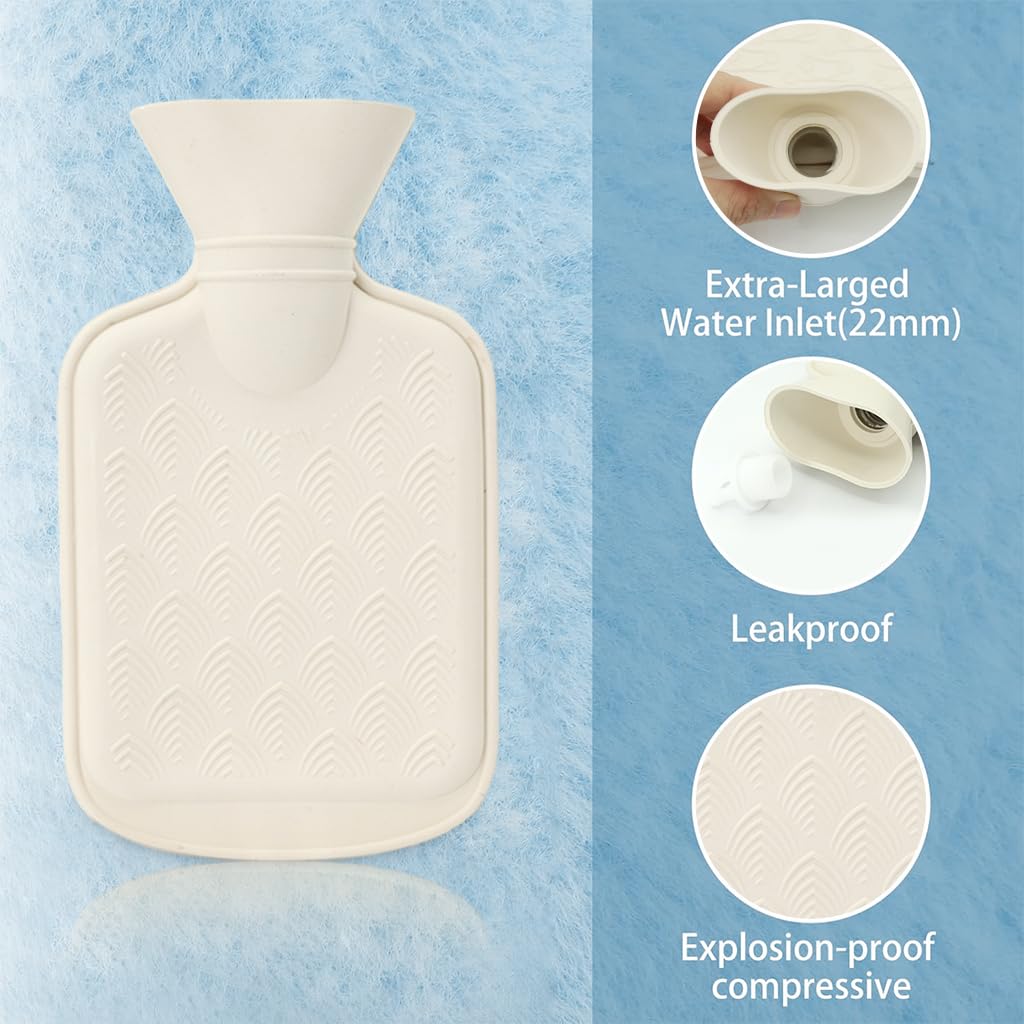 ZIBUYU Hot Water Bag for Period Pain Relief with Screw Cap PVC Design and Plush Cover