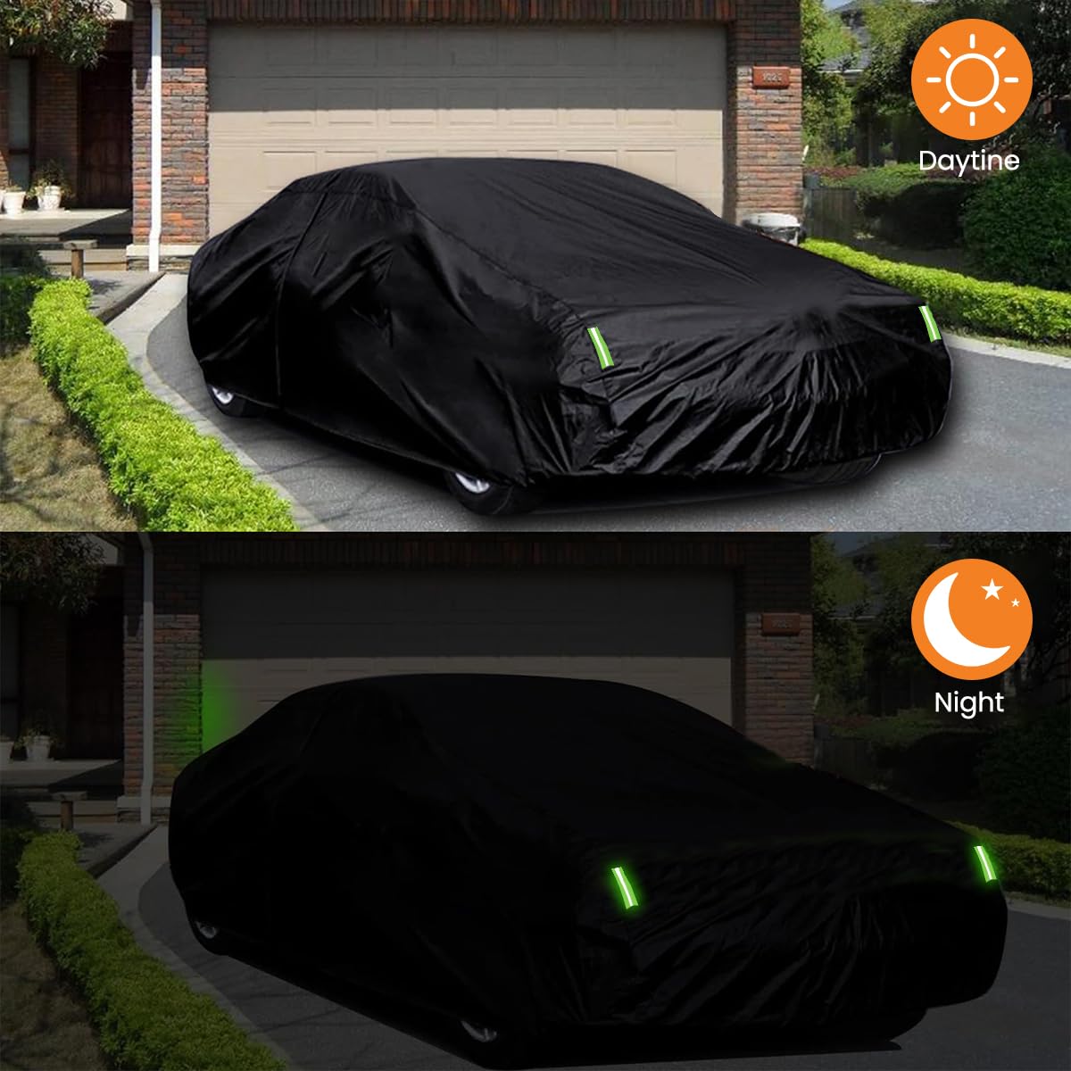 STHIRA® UV Resistant Car Cover Car Shield with Reflective Strips Outdoor Car Shield 210D Oxford Cloth Car Cover Universal Size Car Cover Rainproof Sunproof Windproof Car Cover, 13.1x5.9x5.2ft