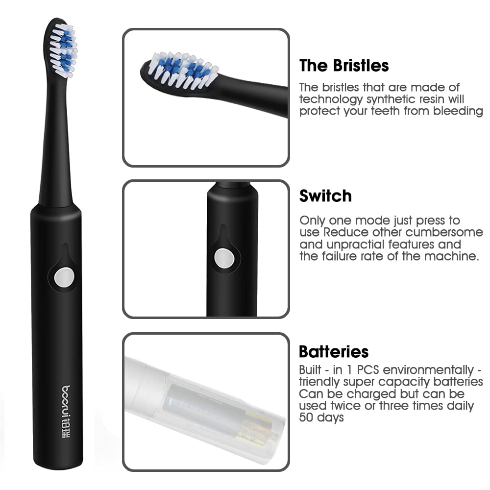 ELEPHANTBOAT Sonic Electric Tooth Brushes for Adult Battery Used for 50 Days Provided 40000 Strokes per Minute, One Electric Battery Toothbrush