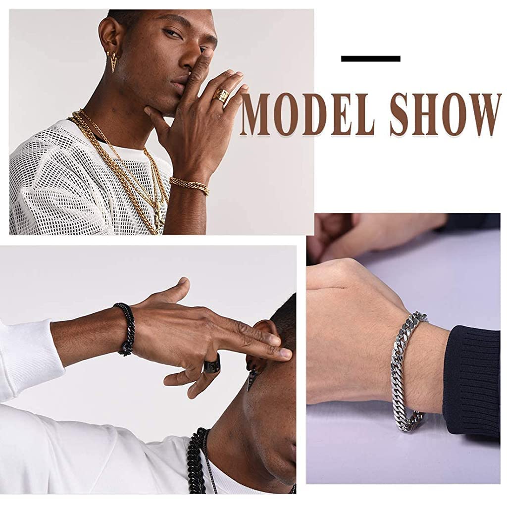 ZIBUYU Hand Bracelet for Men featuring Braided Curb Chain Design 21cm Silver Steel | Gift