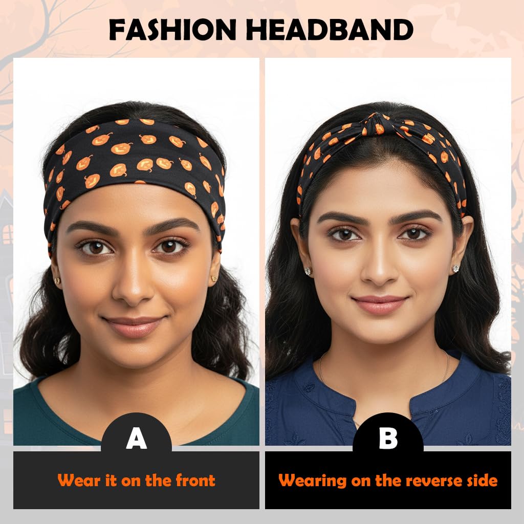 MAYCREATE Hair Bands for Women featuring Stretchy Secure Fit and Soft Fabric | 3pcs Gothic Skull Halloween Headbands