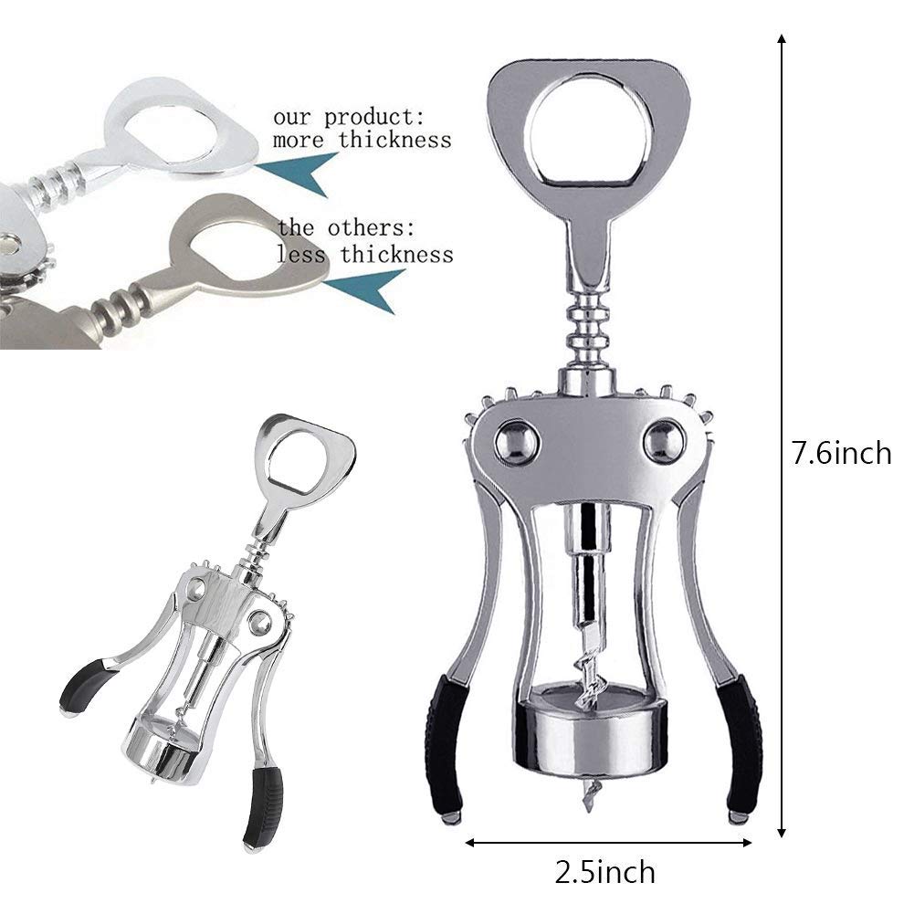 HASTHIP® Multifunctional Wing Corkscrew Wine Bottle Opener for All Cork Stoppered and Beer Cap Bottles Luxury Waiter Corkscrew with Stopper Set