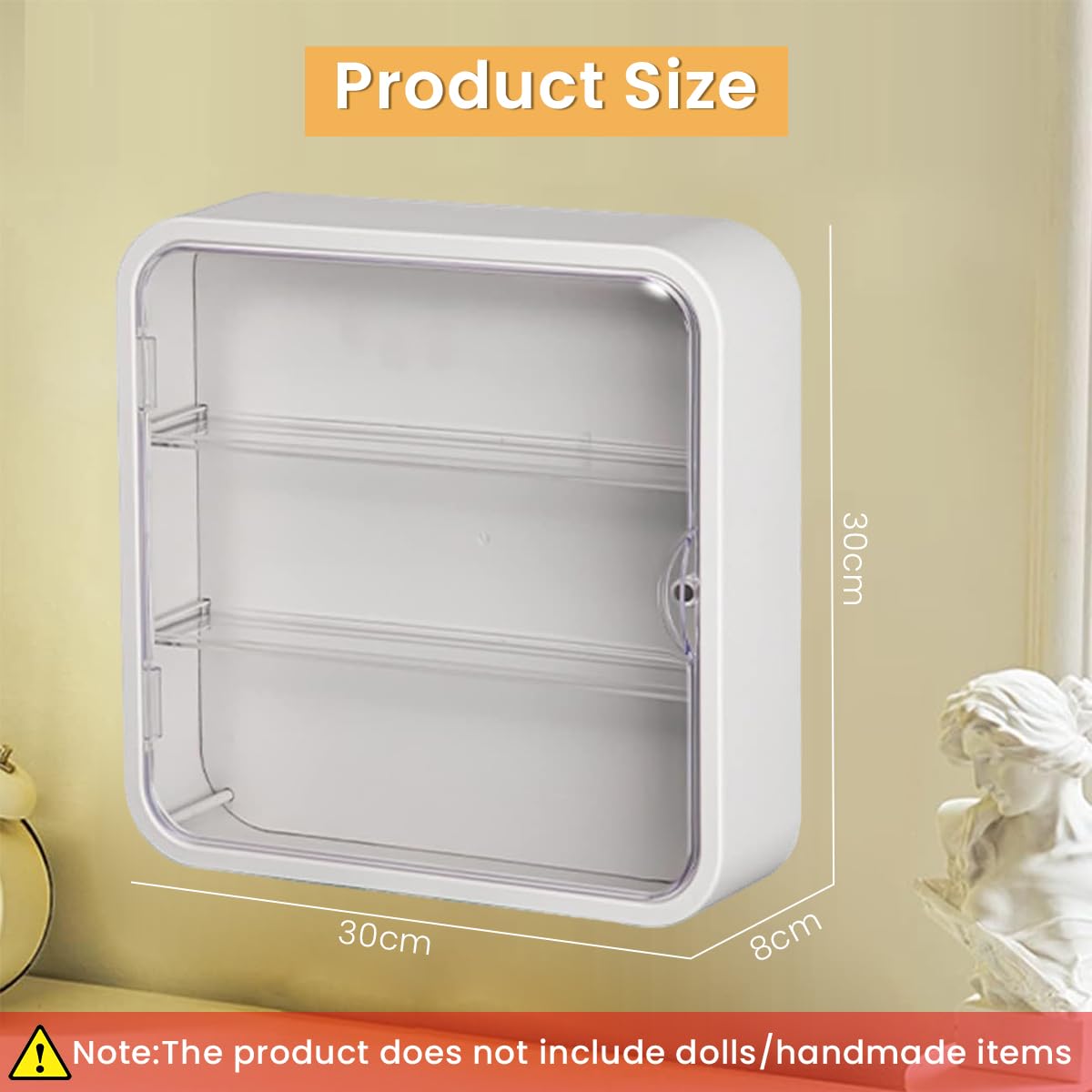 HASTHIP Clear Display Case for Figures with 30x30 cm Three Tier Rack and Acrylic Door | Wall Mounted Dustproof Storage Box