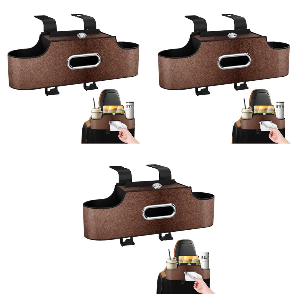 STHIRA Car Organizer for Back Seat with Dual Compartment Cup Holder and Hooks | 3PCS PU Plastic Design
