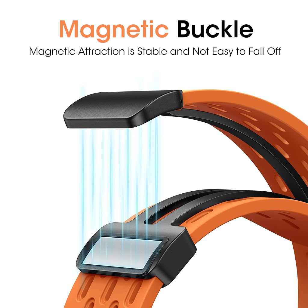 ZORBES Watch Band for Apple Watch 42mm 44mm 45mm 49mm with Magnetic Clasp | 2pcs Silicone Black and Orange Straps