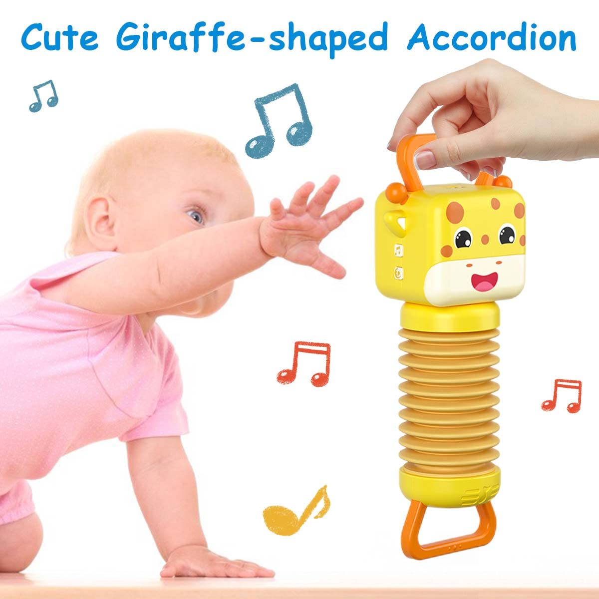 SNOWIE SOFT Baby Musical Toys Cartoon Giraffe Music Toy with Night Light Giraffe Accordion Baby Toys Sensory Toy Stroller Toy Cradle Toy Gift Toy for Baby, Accordian Baby Toy Battery Powered