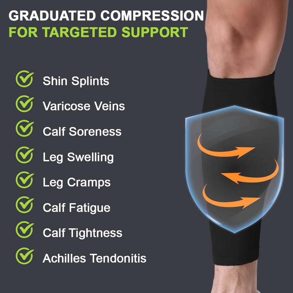 Proberos Calf Compression Sleeves for Running and Cycling with Anti Slip Silicone Strap | Ice Silk Breathable Black 1 Pair